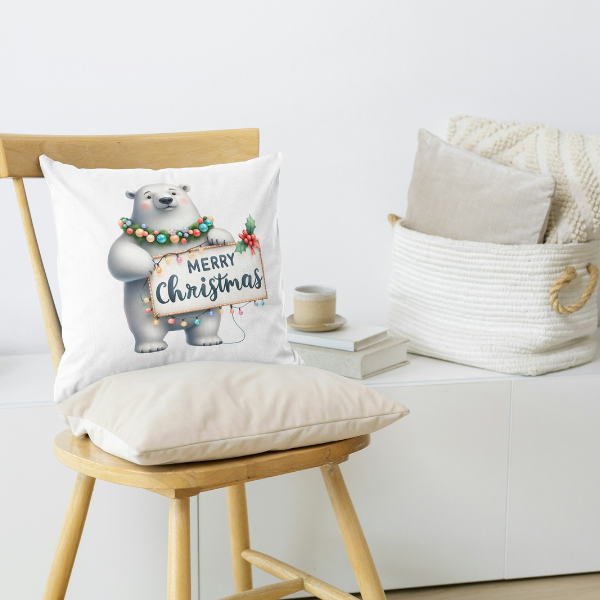 Ice Bear Merry Christmas Throw Pillow