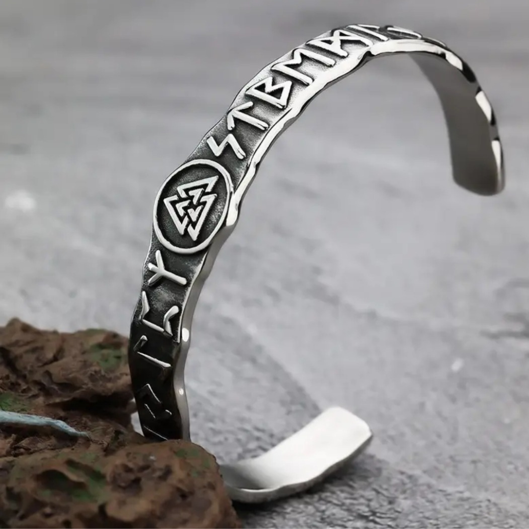 Valknut & Nordic Rune Alloy Bracelet