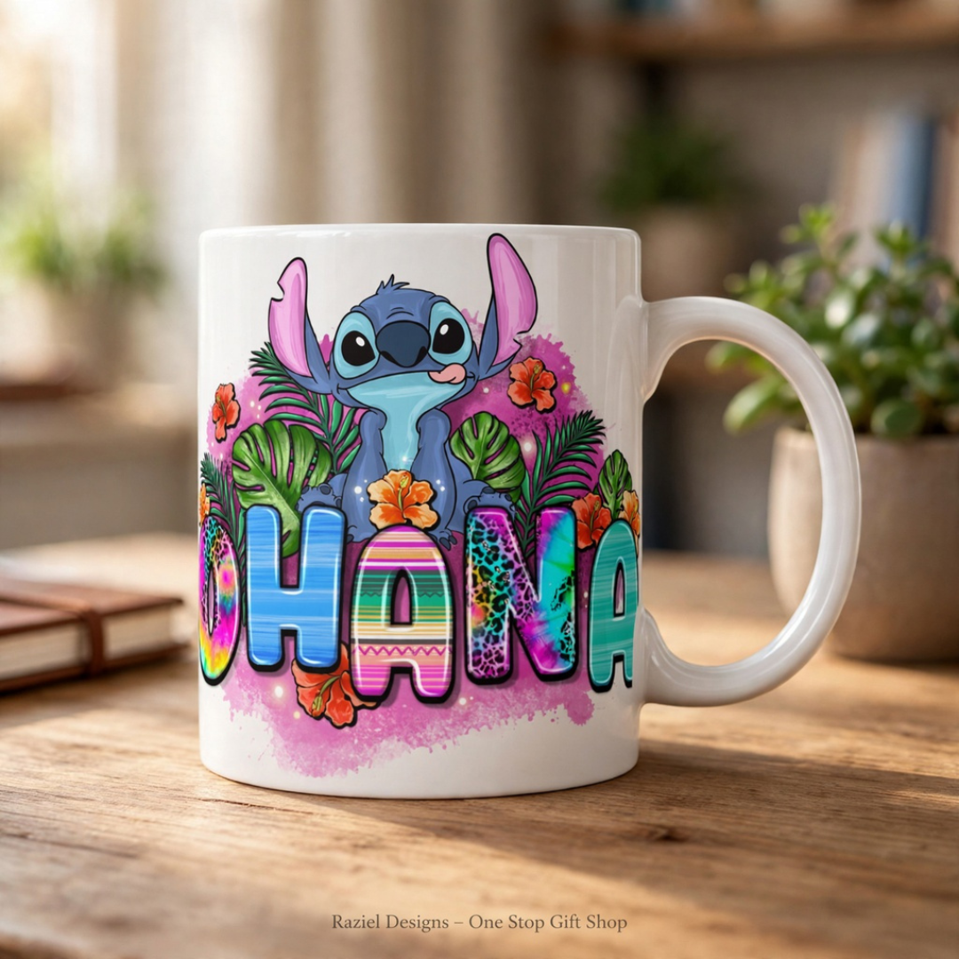 Stitch Ohana Themed Printed Coffee Cup