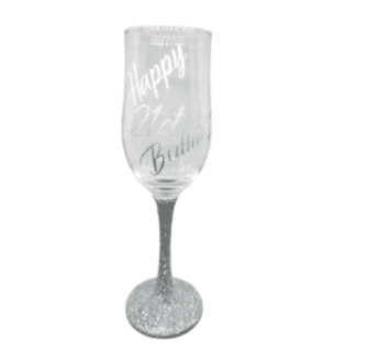 21st Birthday Silver Glitter Champagne Glass