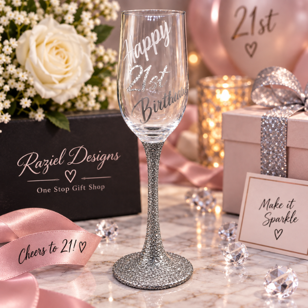 21st Birthday Silver Glitter Champagne Glass