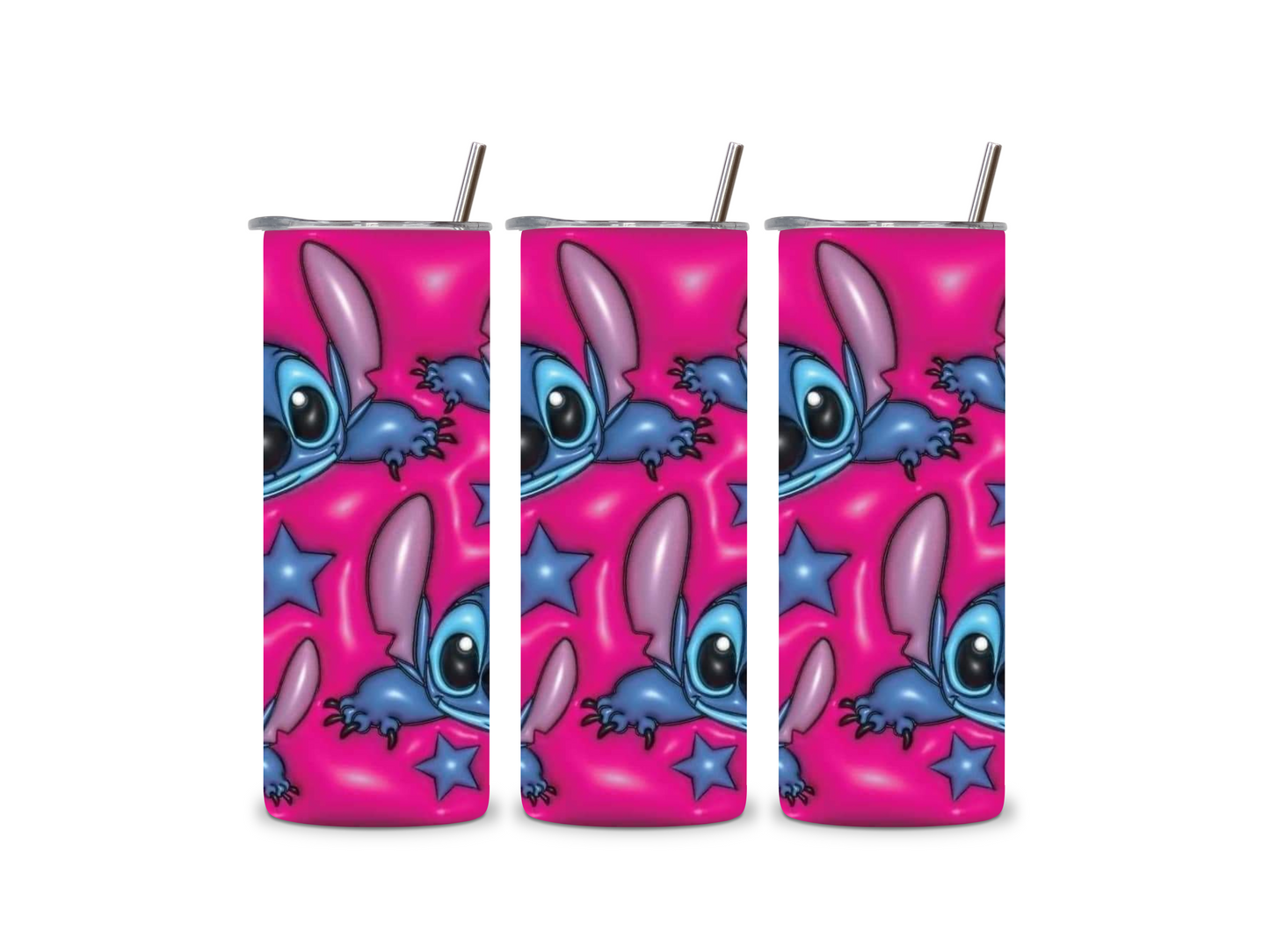 3D Pink and Blue Stitch Tumbler