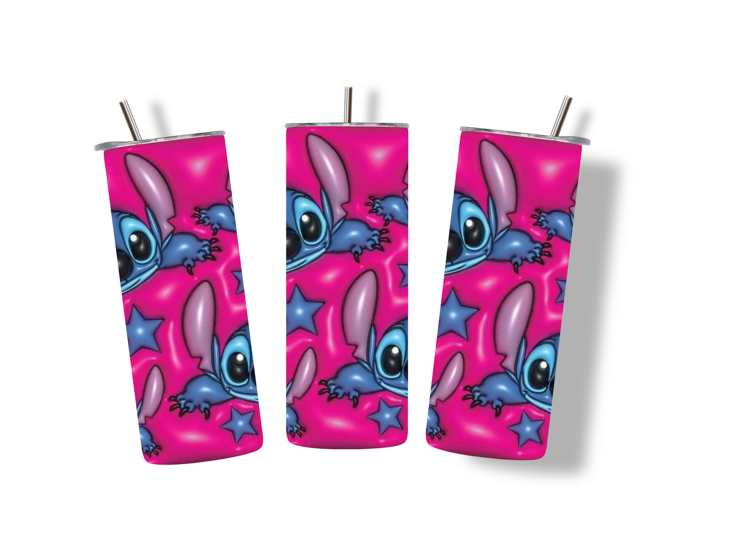 3D Pink and Blue Stitch Tumbler