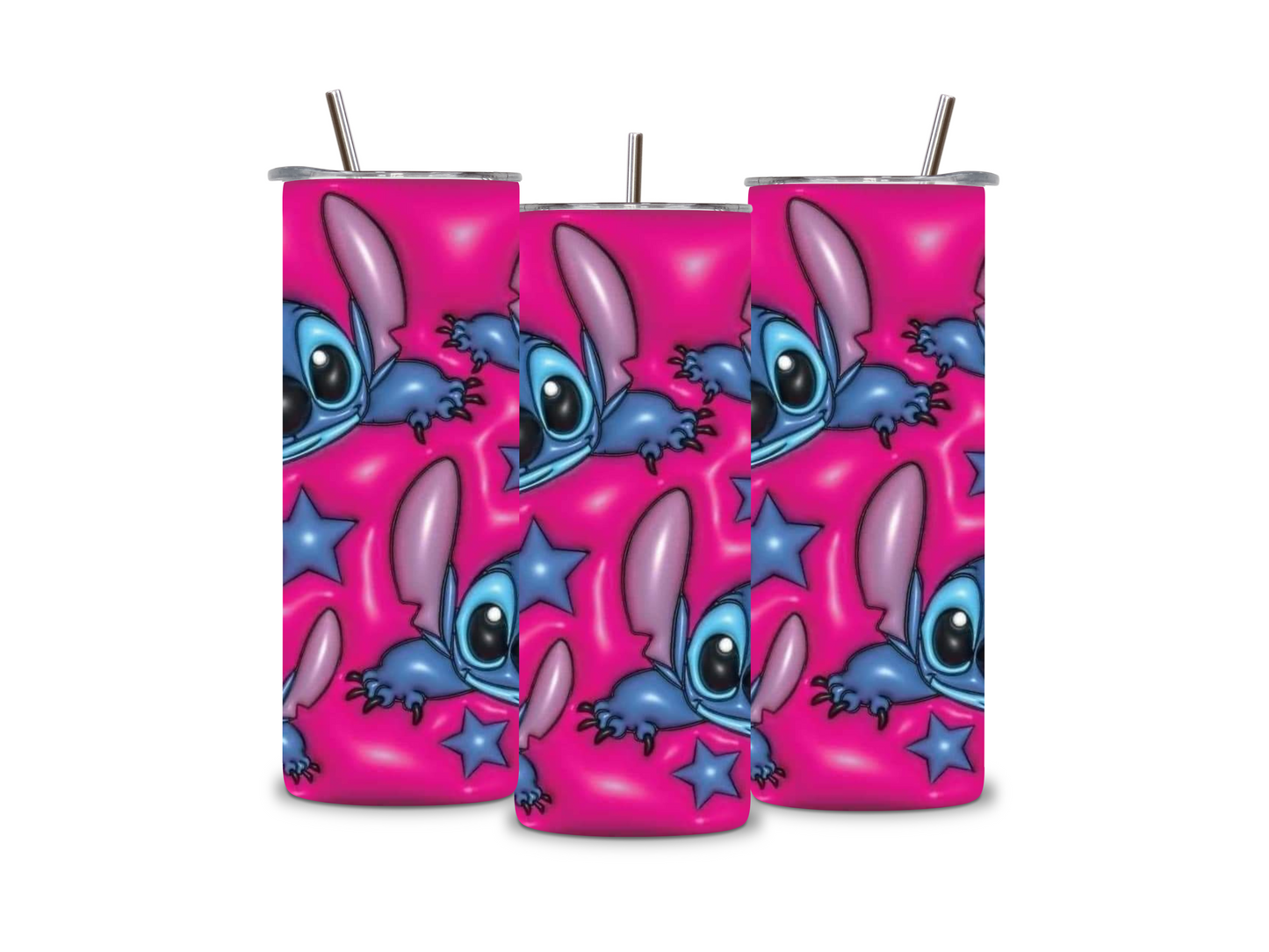 3D Pink and Blue Stitch Tumbler