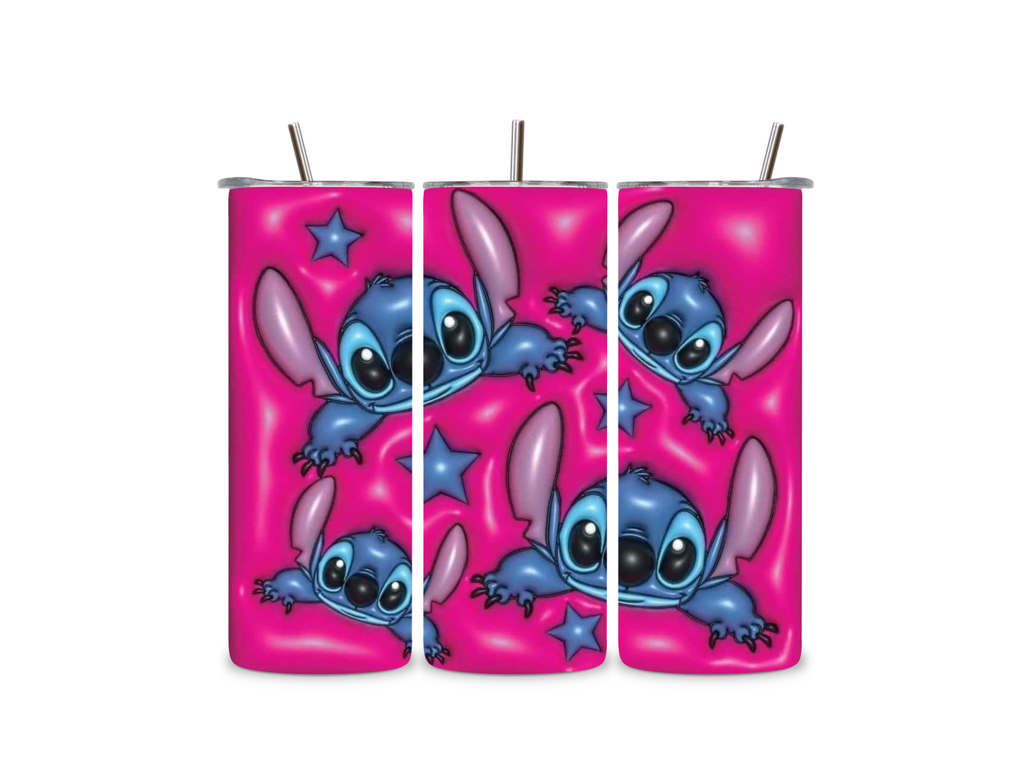 3D Pink and Blue Stitch Tumbler