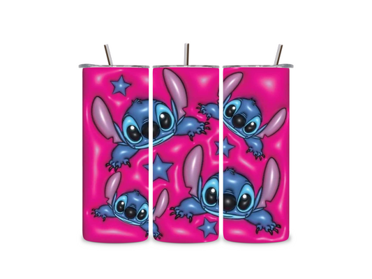 3D Pink and Blue Stitch Tumbler