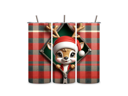 Reindeer 3D Zipper 20 oz Tumbler