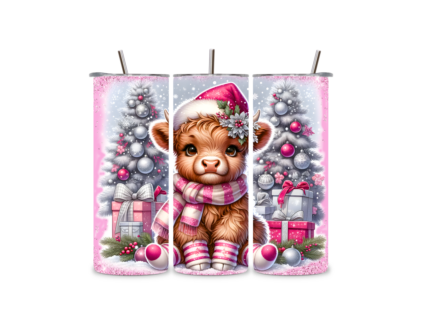 Pink Highland Christmas Cow 20 oz Tumbler