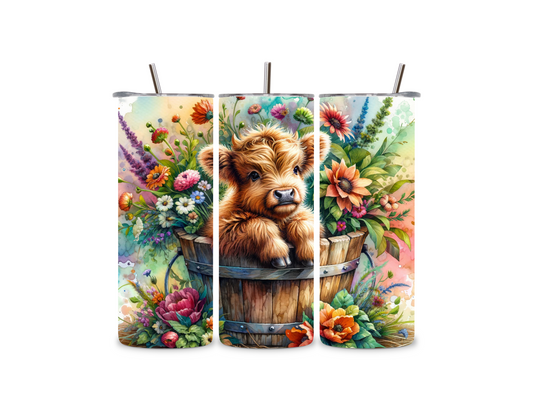 Highland Baby Cow with Flowers 20 oz Tumbler