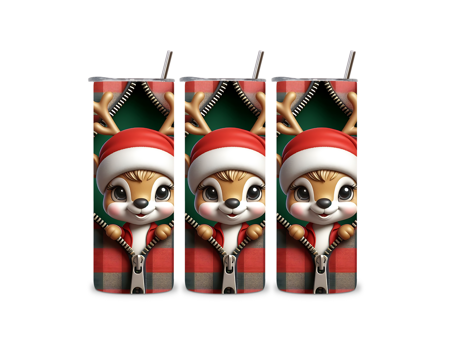 Reindeer 3D Zipper 20 oz Tumbler