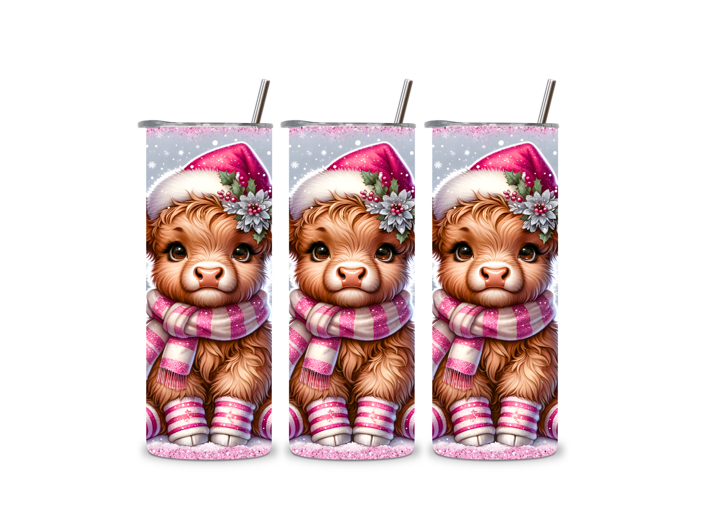 Pink Highland Christmas Cow 20 oz Tumbler