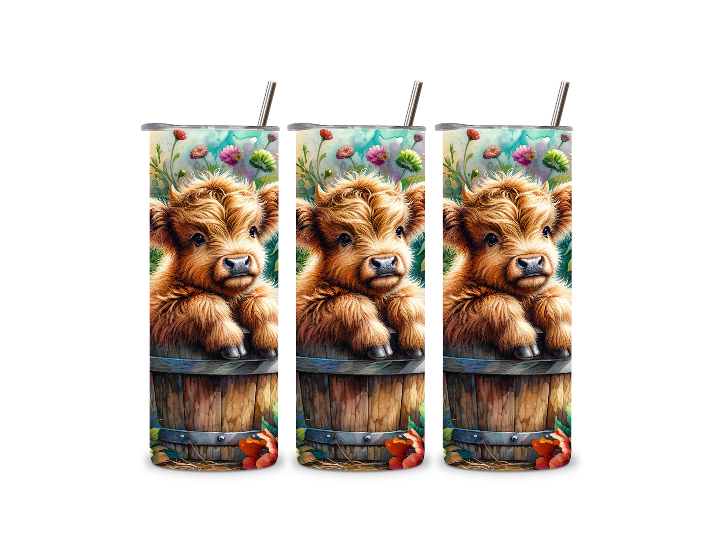 Highland Baby Cow with Flowers 20 oz Tumbler