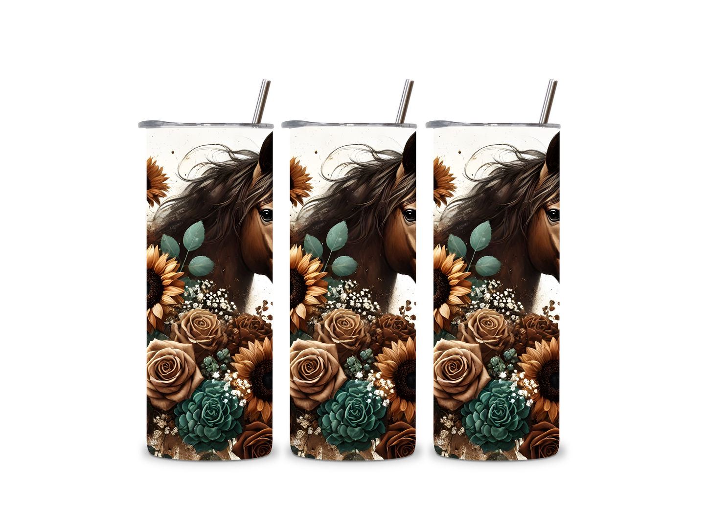 Sunflower And a Beautiful Horse 20 oz Tumbler