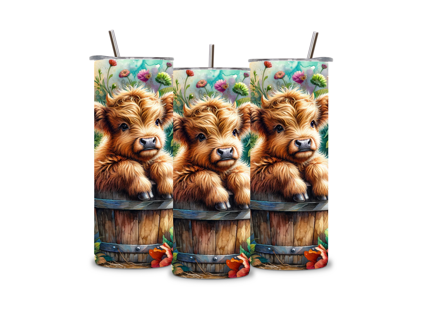 Highland Baby Cow with Flowers 20 oz Tumbler