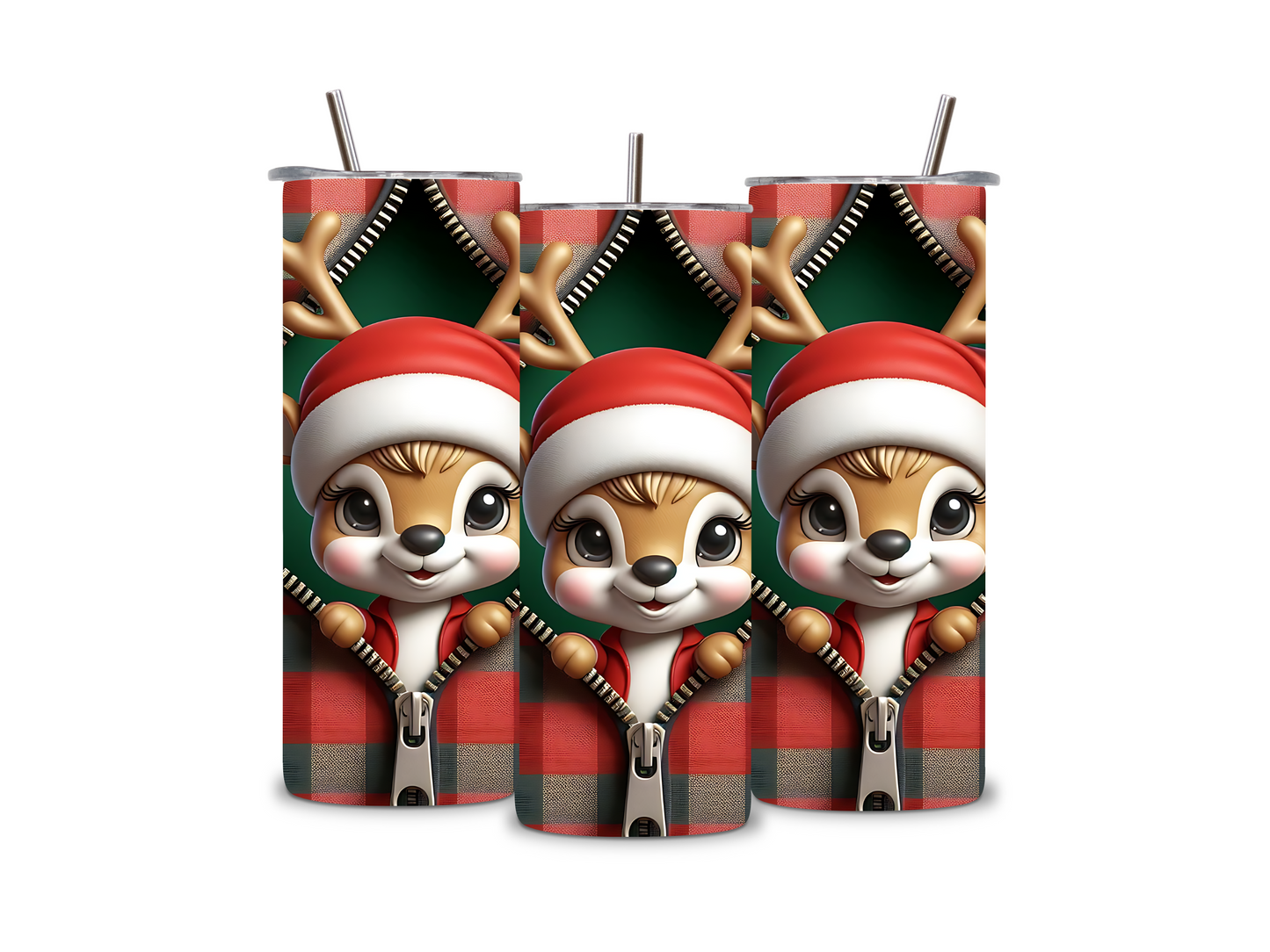 Reindeer 3D Zipper 20 oz Tumbler