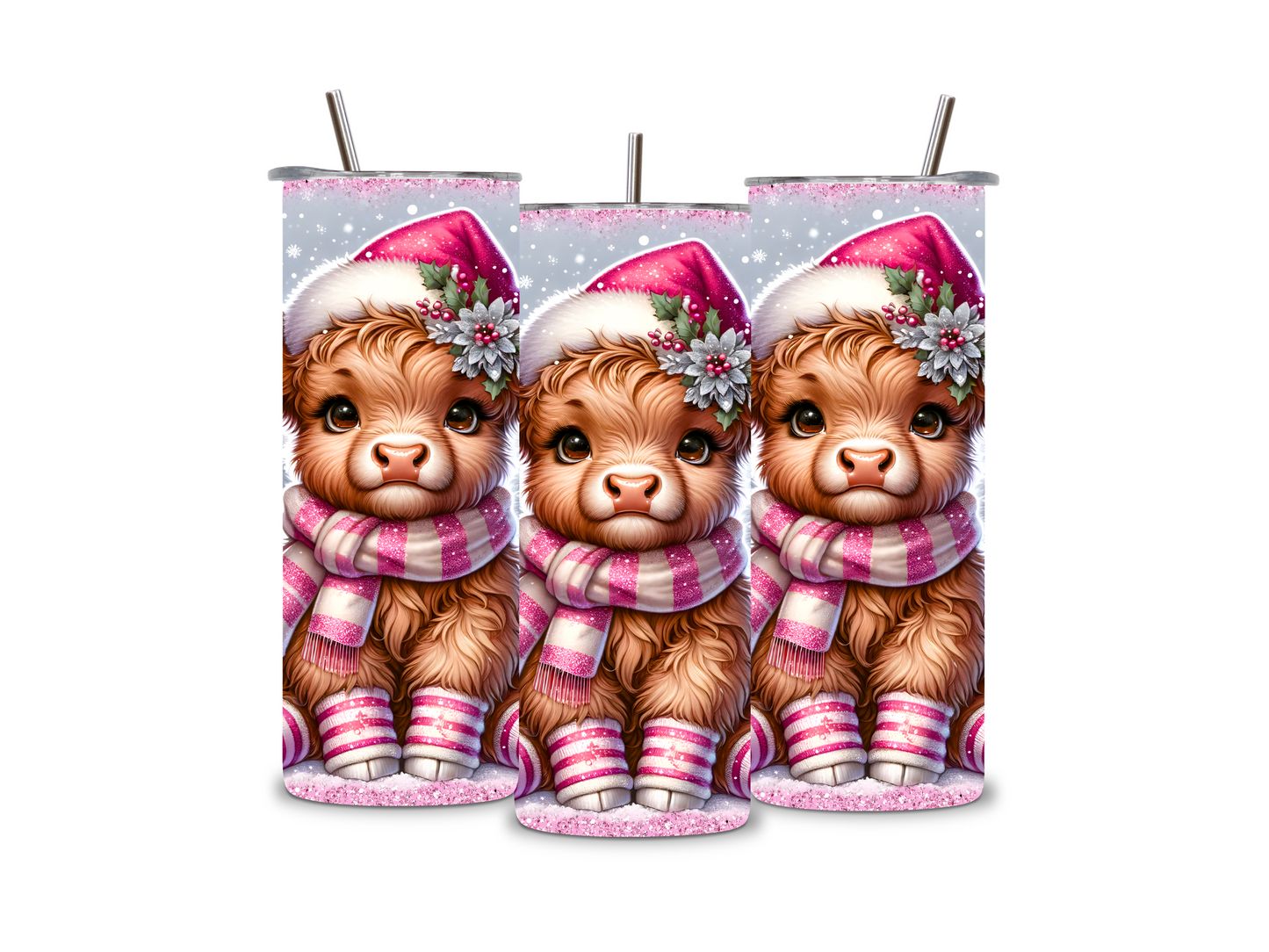 Pink Highland Christmas Cow 20 oz Tumbler