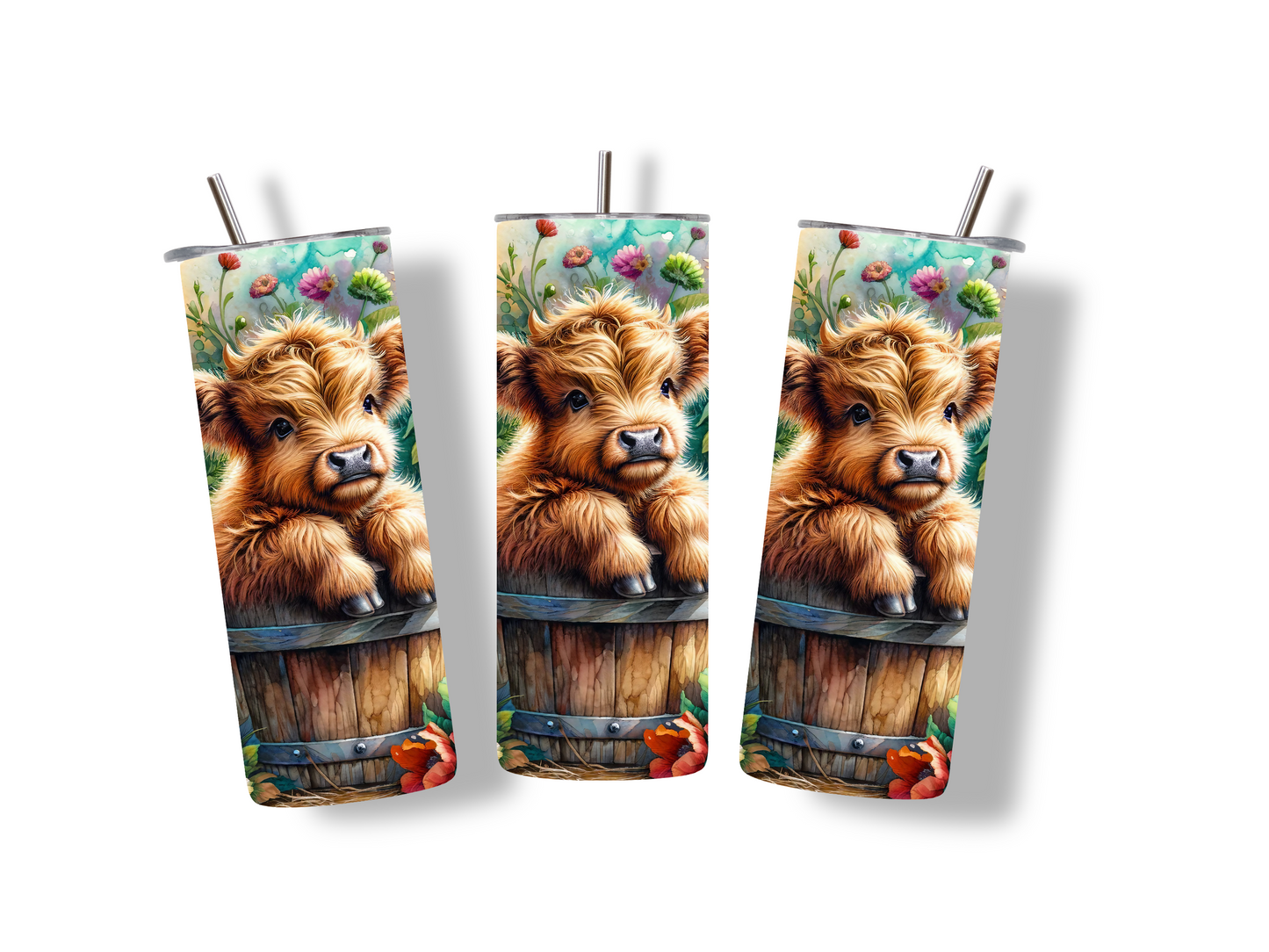 Highland Baby Cow with Flowers 20 oz Tumbler