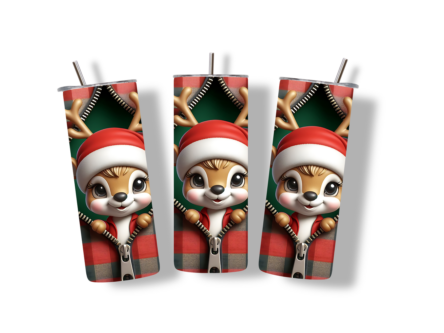 Reindeer 3D Zipper 20 oz Tumbler