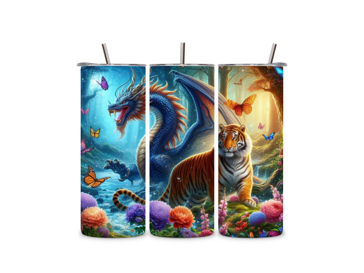 Blue Dragon and Tiger Skinny Tumbler