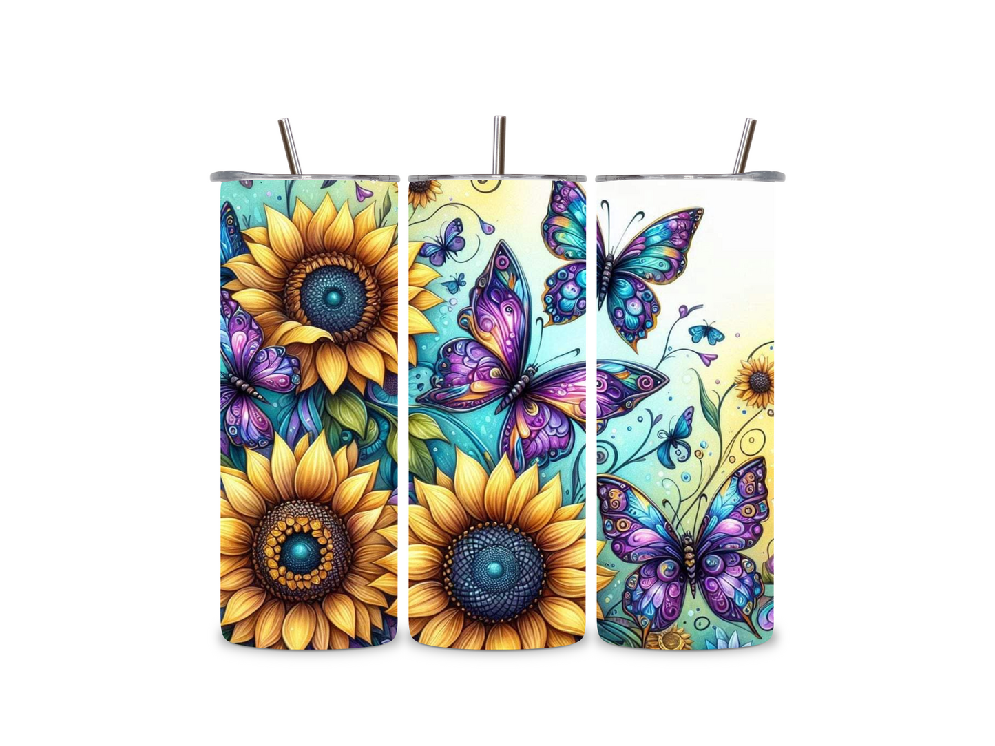 Butterflies and Sunflowers Skinny Tumbler