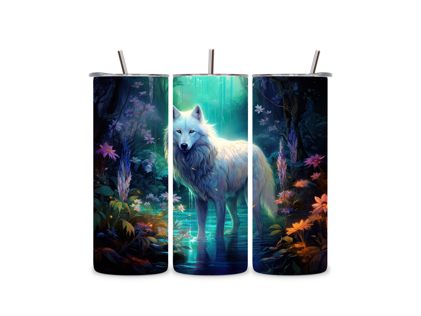 Enchanted Forest White Wolf 20 Oz Tumbler