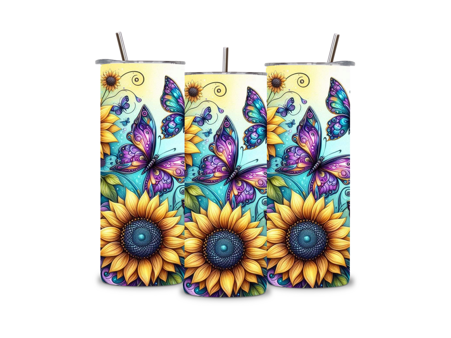 Butterflies and Sunflowers Skinny Tumbler