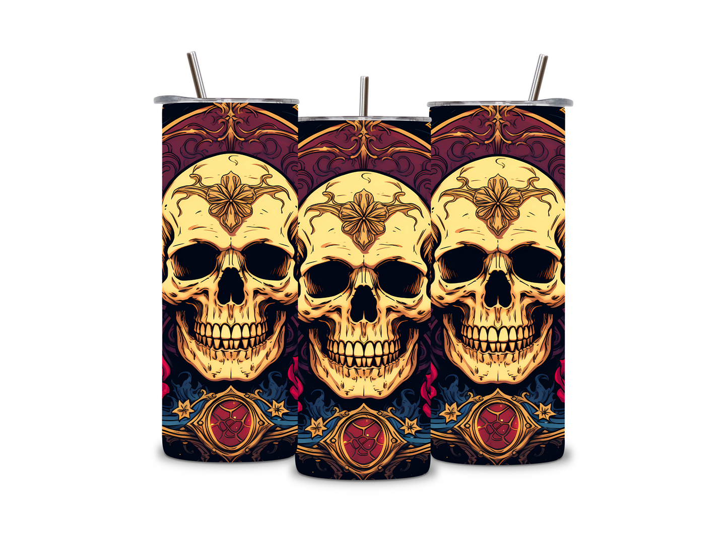 Gothic Elegance Skull and Roses Skinny Tumbler