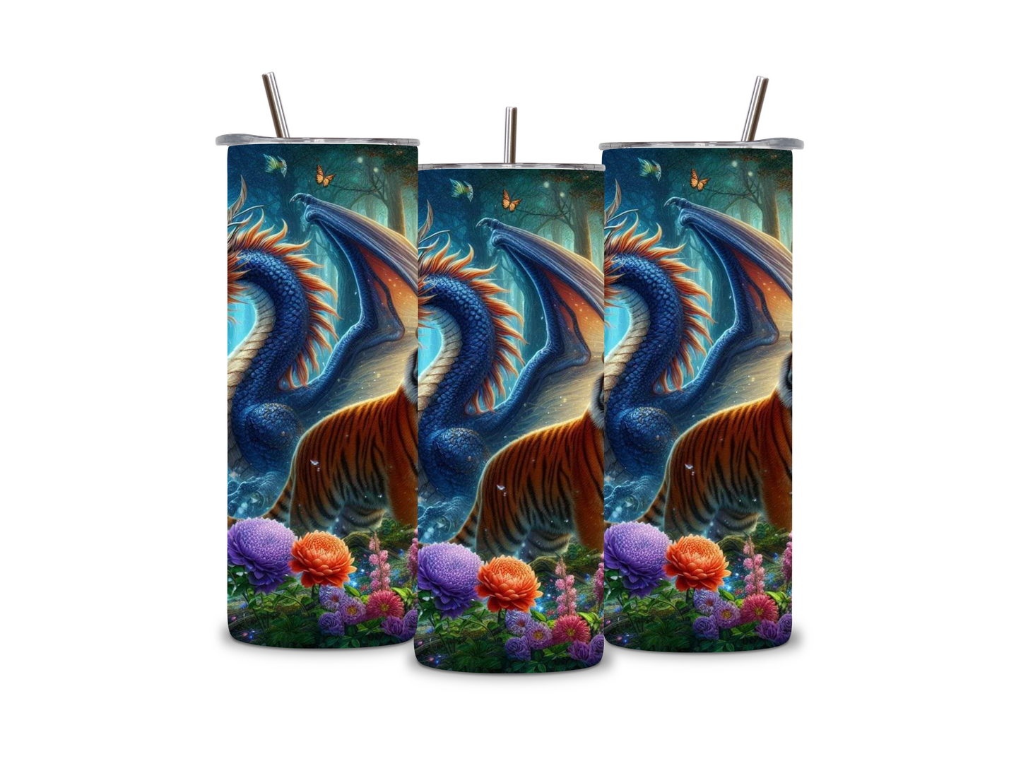 Blue Dragon and Tiger Skinny Tumbler