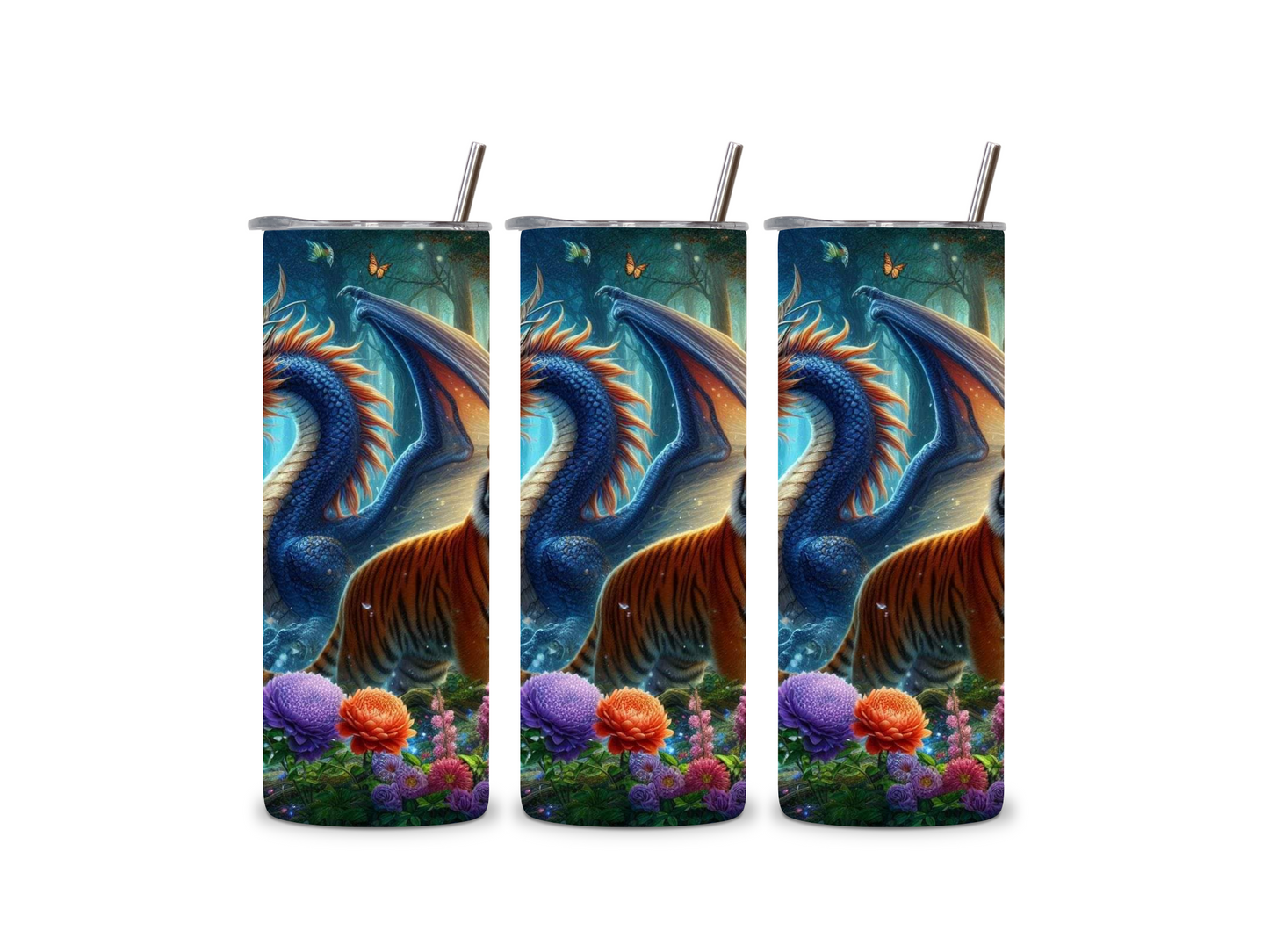 Blue Dragon and Tiger Skinny Tumbler