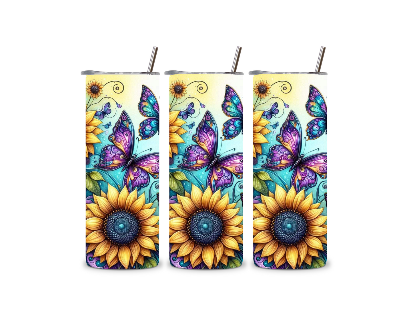 Butterflies and Sunflowers Skinny Tumbler