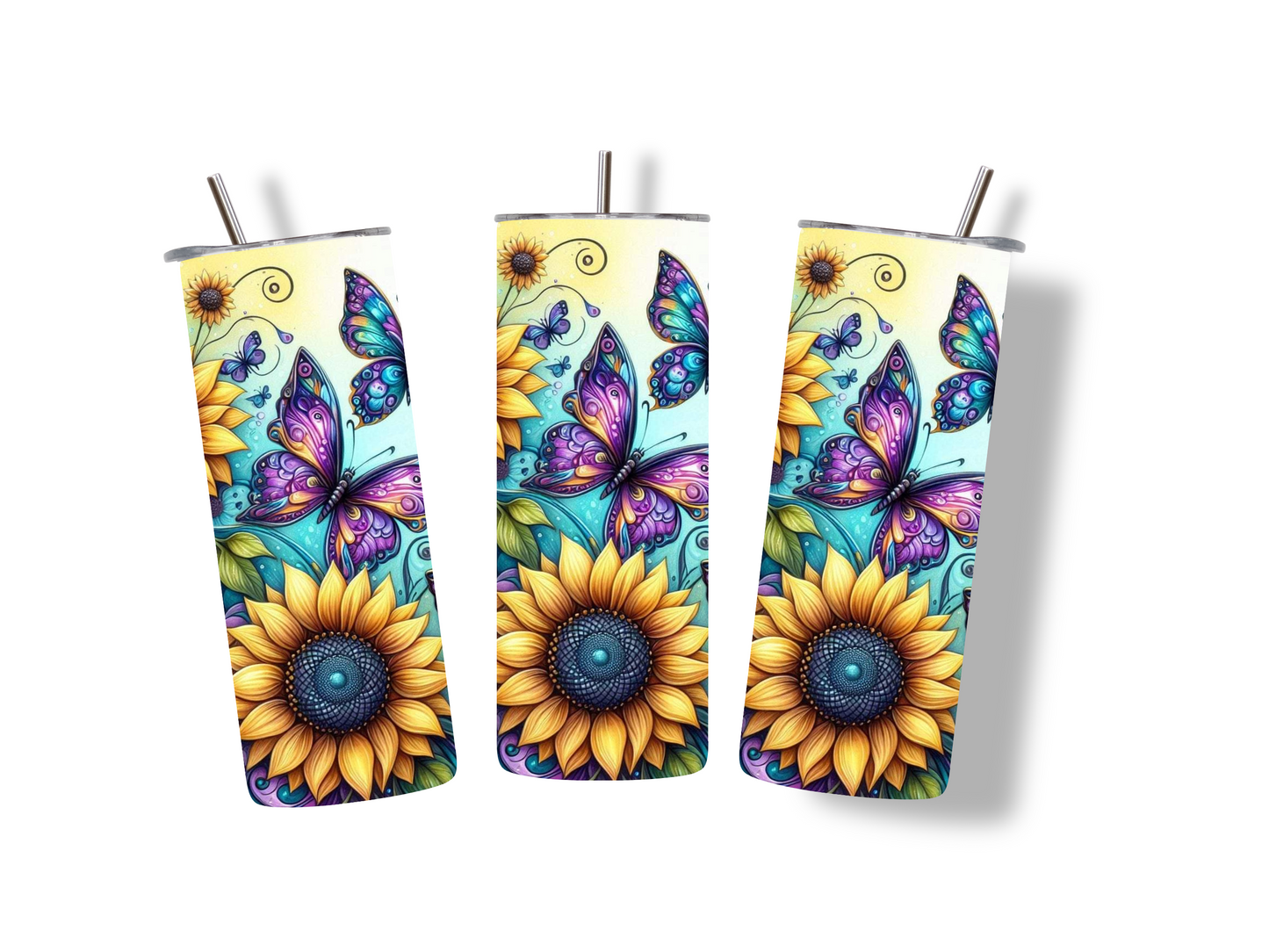 Butterflies and Sunflowers Skinny Tumbler