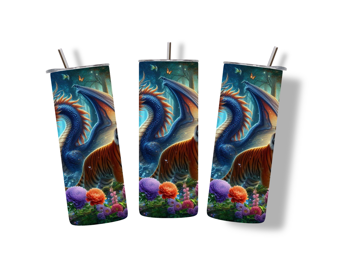 Blue Dragon and Tiger Skinny Tumbler