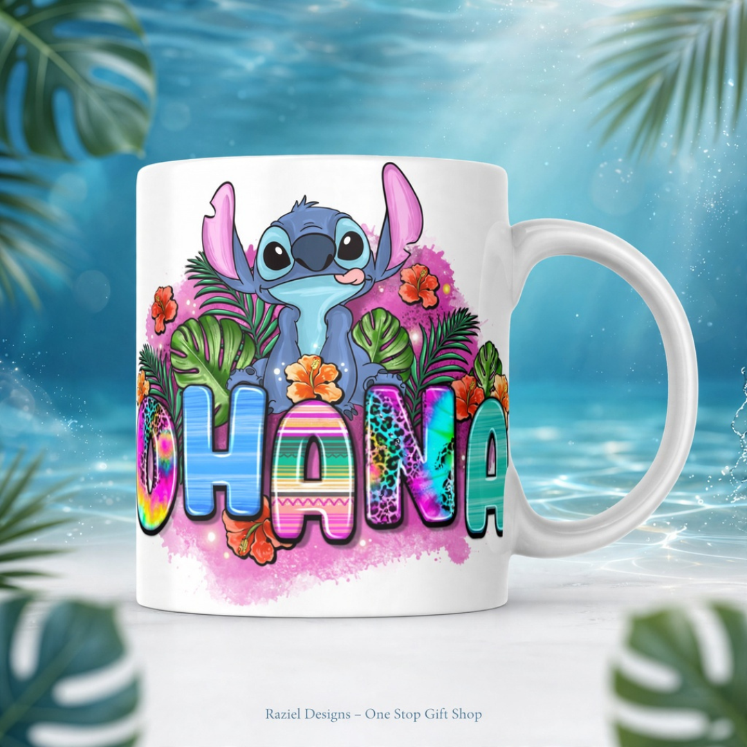 Stitch Ohana Themed Printed Coffee Cup