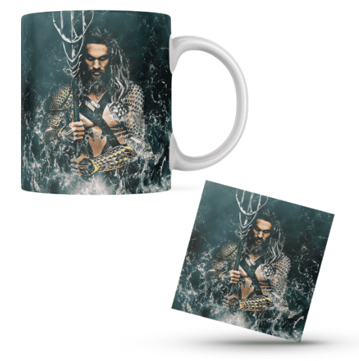 Aquaman Themed Printed Coffee Cup and Coaster Set