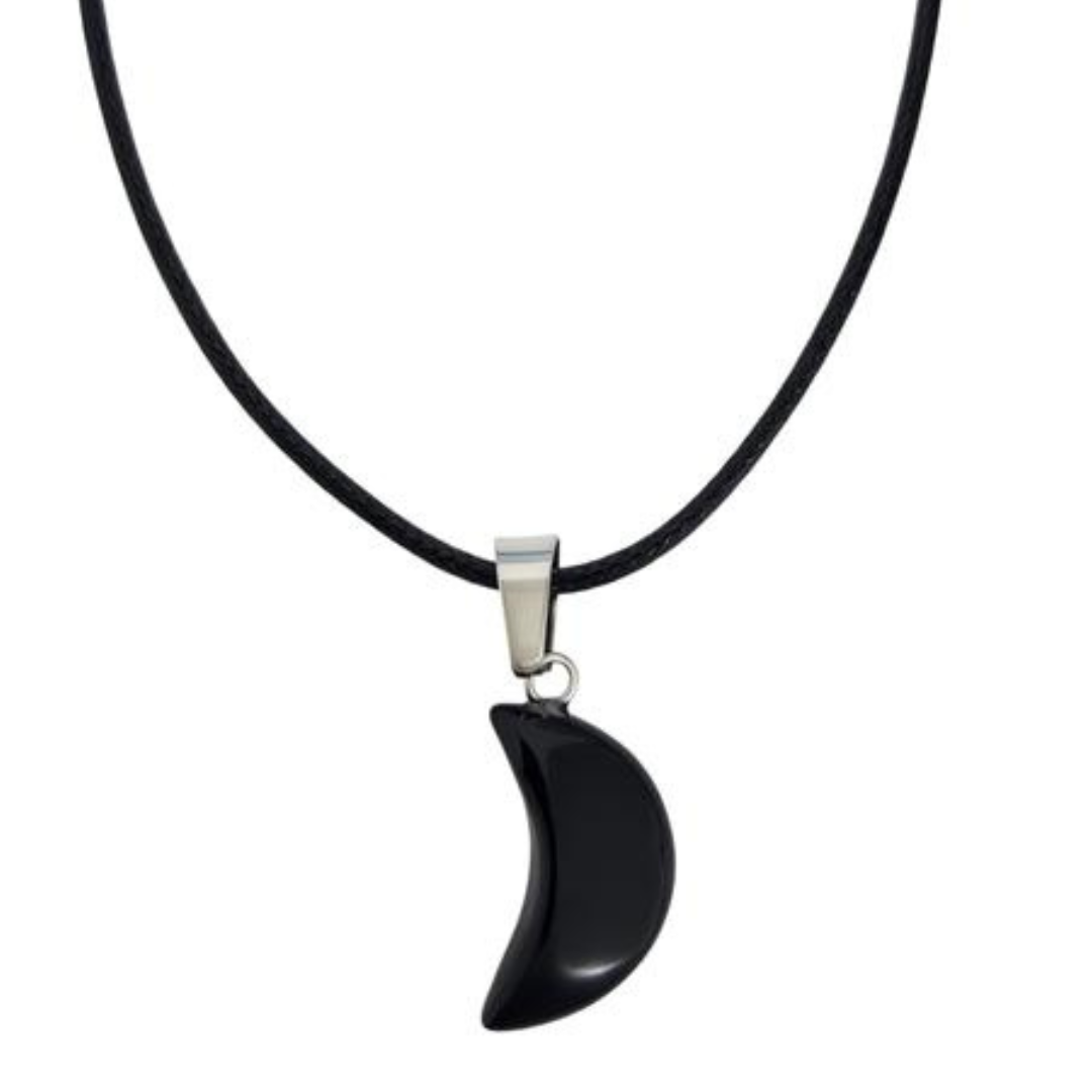 Black Obsidian Crescent Moon Protection Necklace