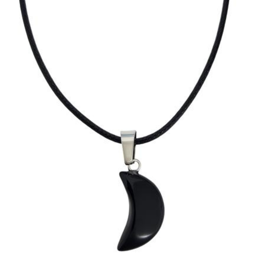 Black Obsidian Crescent Moon Protection Necklace