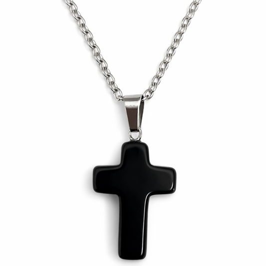 Black Obsidian Protection Cross Necklace