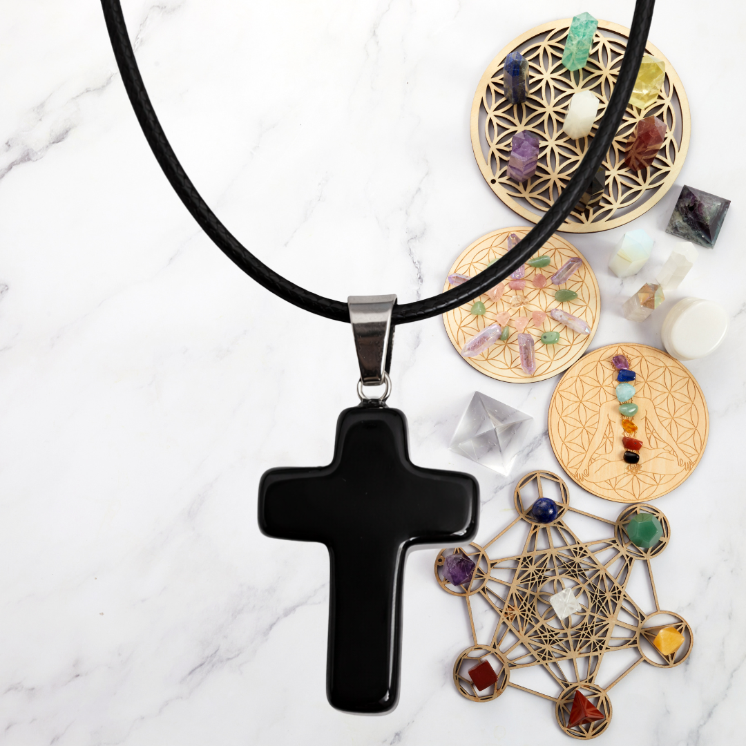 Black Obsidian Protection Cross Necklace