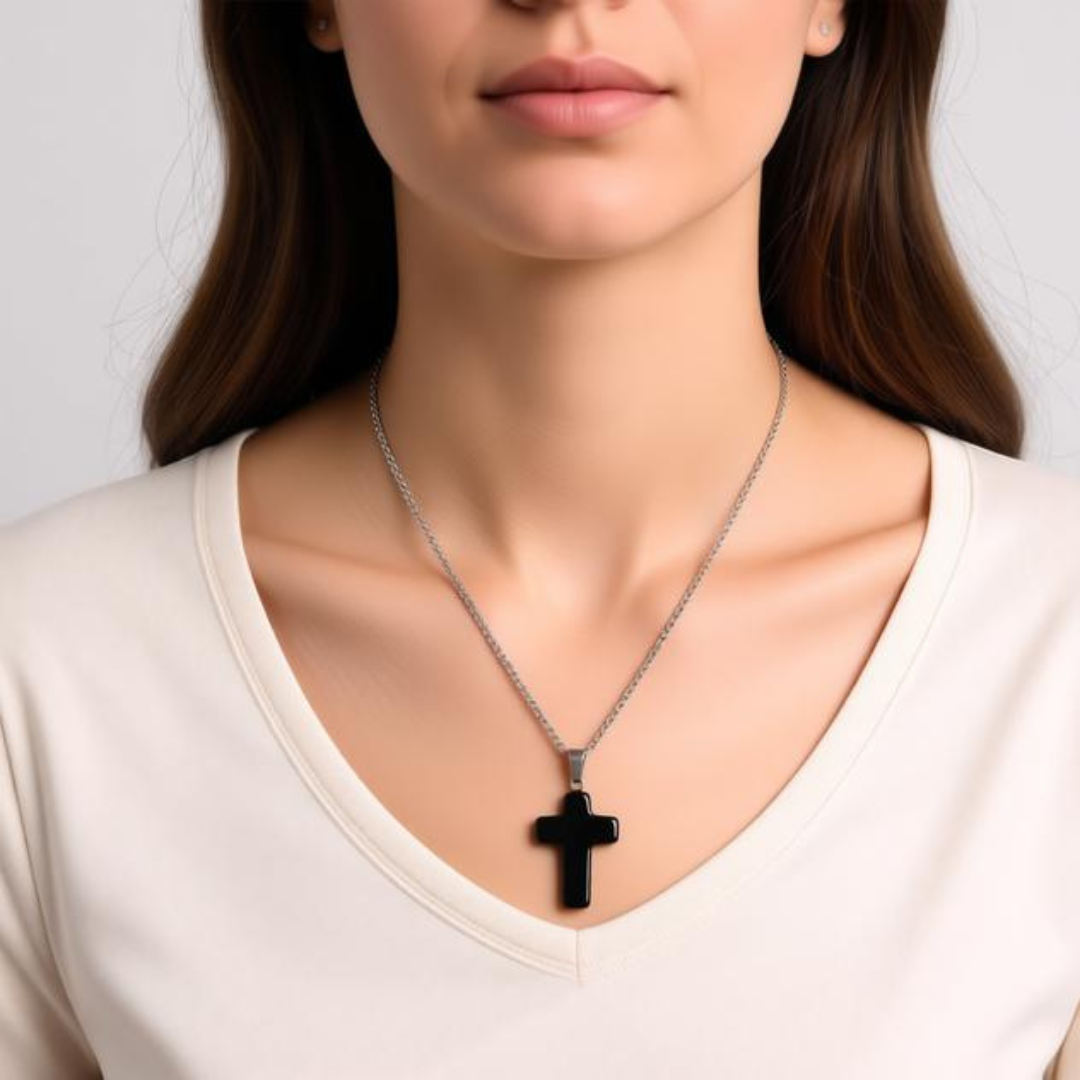 Black Obsidian Protection Cross Necklace