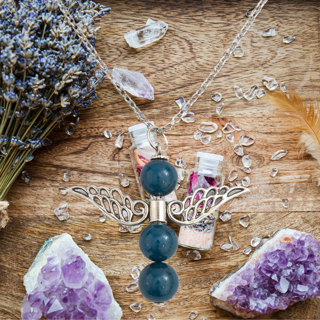 Blue Apatite Angel Wings Necklace