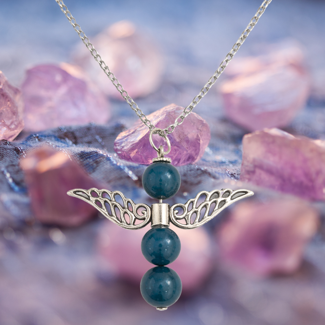 Blue Apatite Angel Wings Necklace