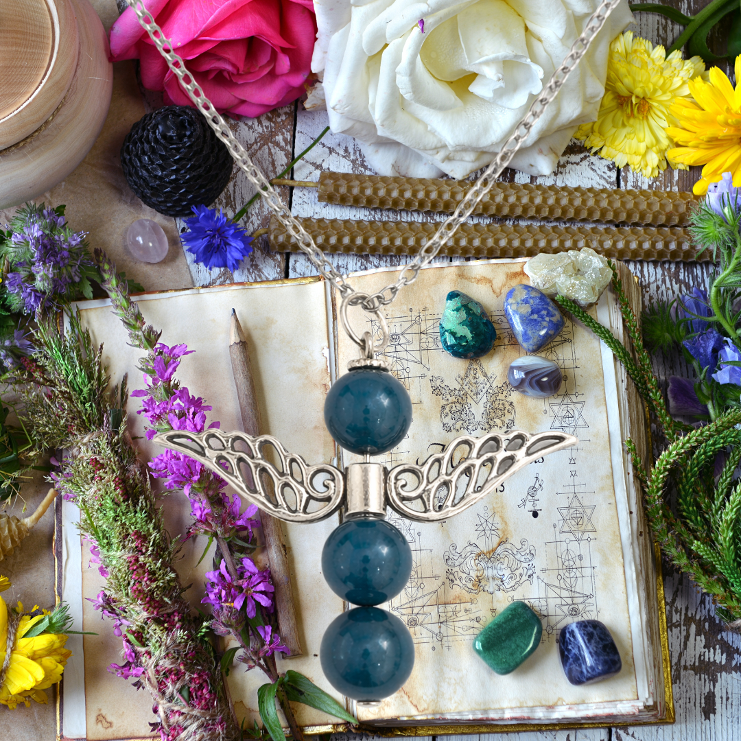 Blue Apatite Angel Wings Necklace