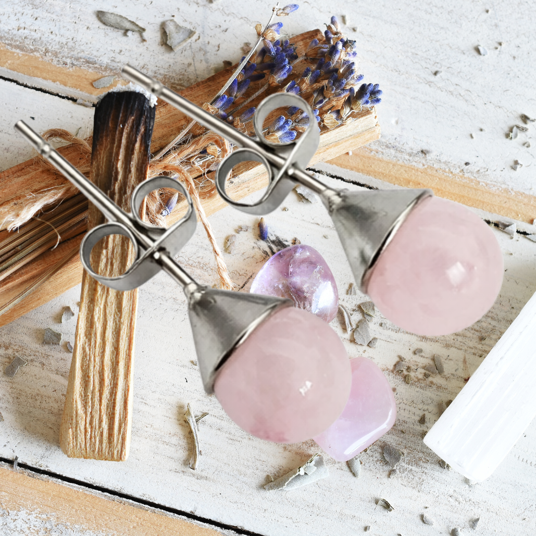 Blush Harmony Rose Quartz Stud Earrings