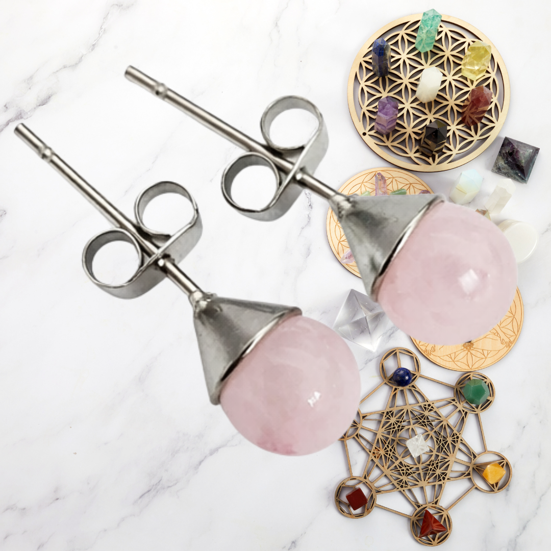 Blush Harmony Rose Quartz Stud Earrings