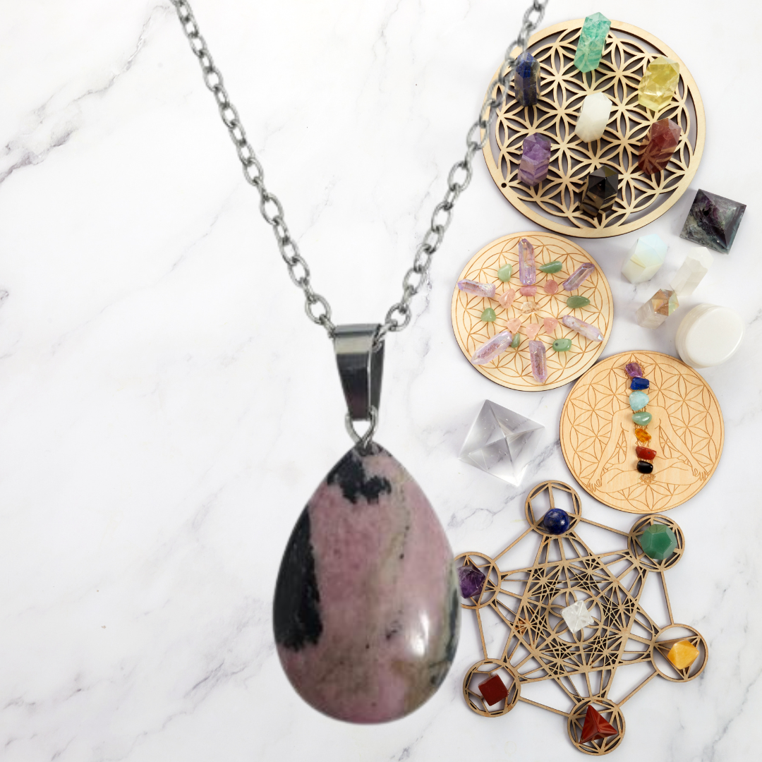 Blushing Heart Rhodonite Necklace