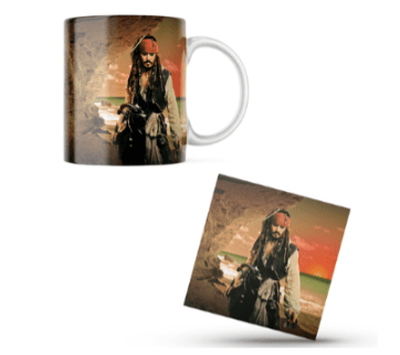 Captain Jack Sparrow Themed Printed Coffee Cup and Coaster Set