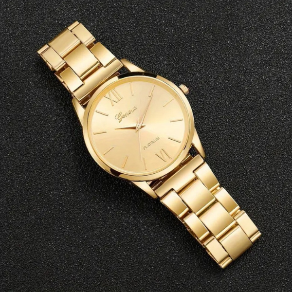 Celestial Radiance: Gold-Plated Watch & Bracelet Set