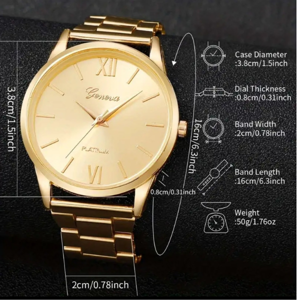 Celestial Radiance: Gold-Plated Watch & Bracelet Set