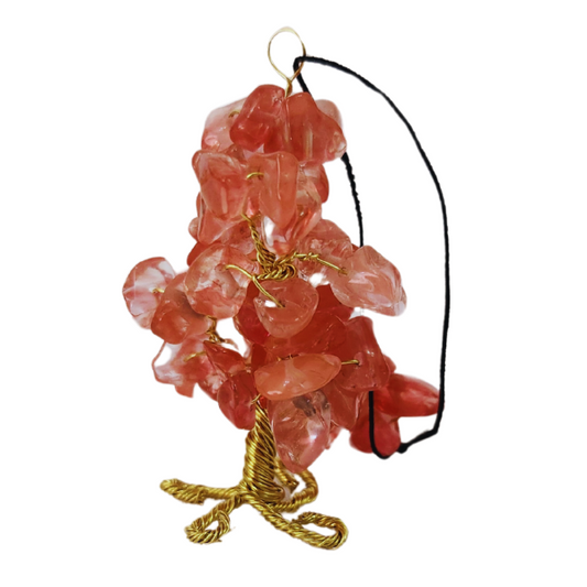 Cherry Quartz Gem Tree Rearview Mirror Charm