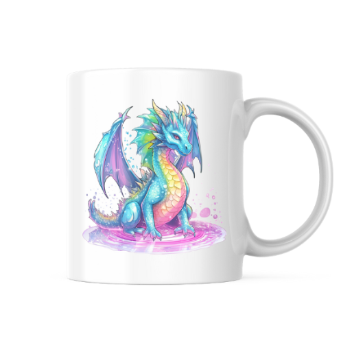 Colorful Dragon Themed Printed Coffee Cup